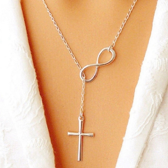 ⚠️Clearance Silver Cross And Infinity Pendant Necklace SS - Picture 1 of 4